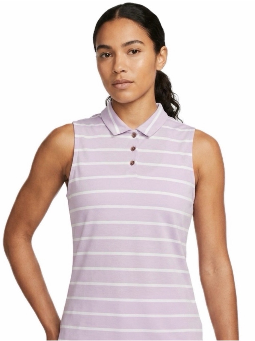 Nike Dri Fit Sleeveless Lavender Stripe Polo Tank Top golf tennis